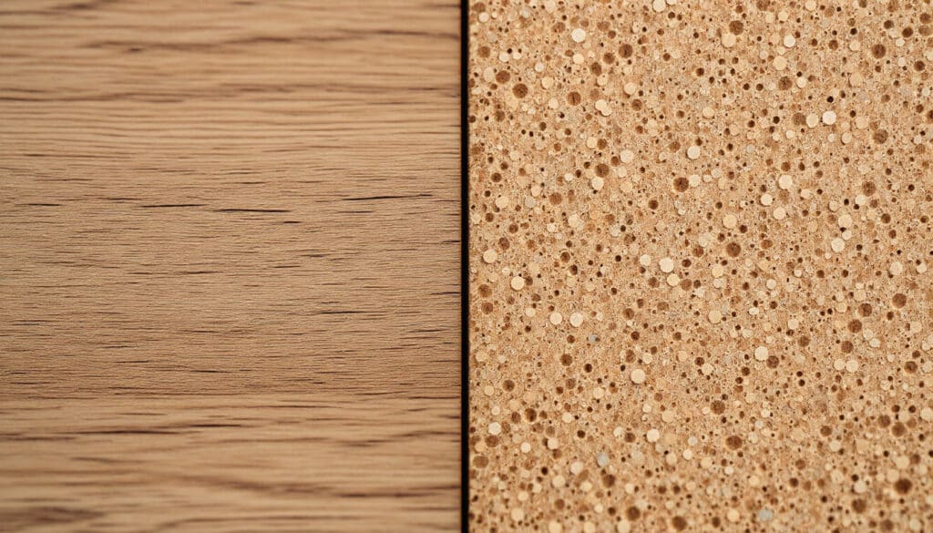 comparacion de textura de madera y panel de corcho natural