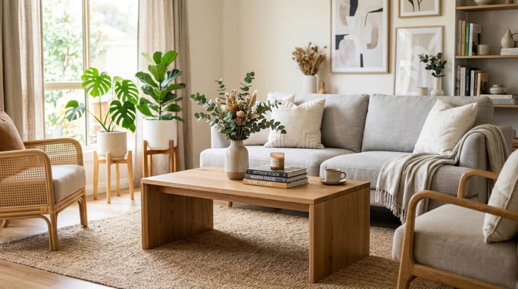 mesa de madera en salón
