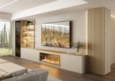 modelo costera mueble blanco con chimenea