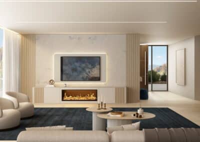 modelo costera salon con chimenea